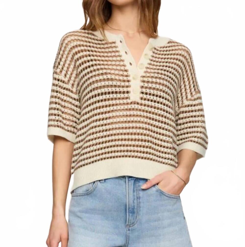 NEW Z SUPPLY kylo striped polo sweater in taro